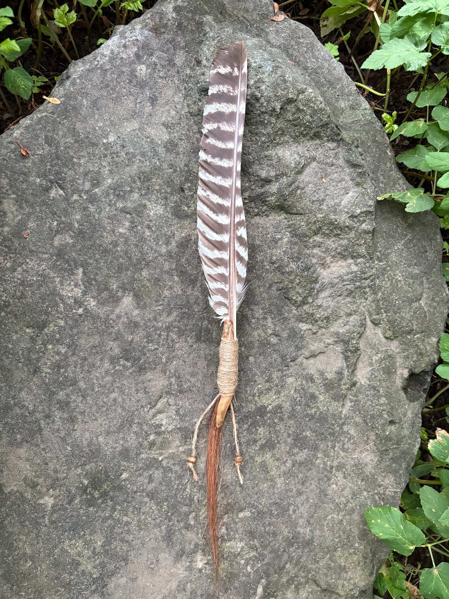 Prayer Smudge Feather: Turkey, Petrified Wood & Horse Hair