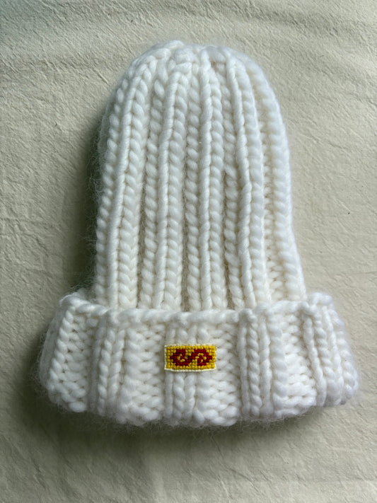 Kluchi White Toque: Hand-Knitted Crown & Third Eye Protection